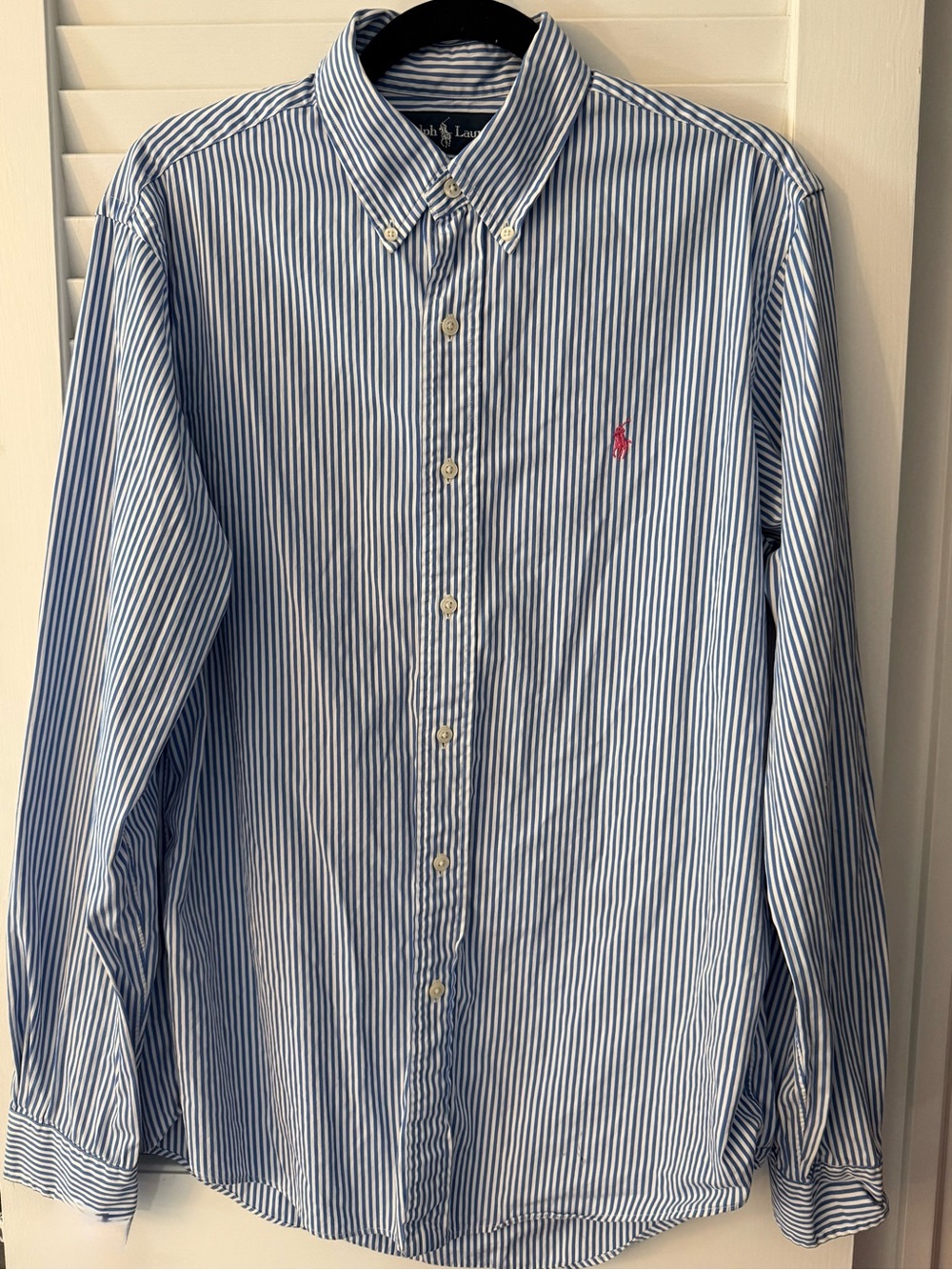 Ralph Lauren Blue and White Cotton Pinstripe Button-Down Shirt Size Medium